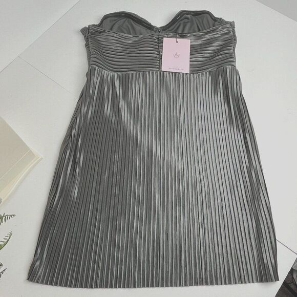 Hello Molly Pleated Corset Mini Dress Y2K Fairygrunge Metallic Babydoll NWT - Picture 6 of 8